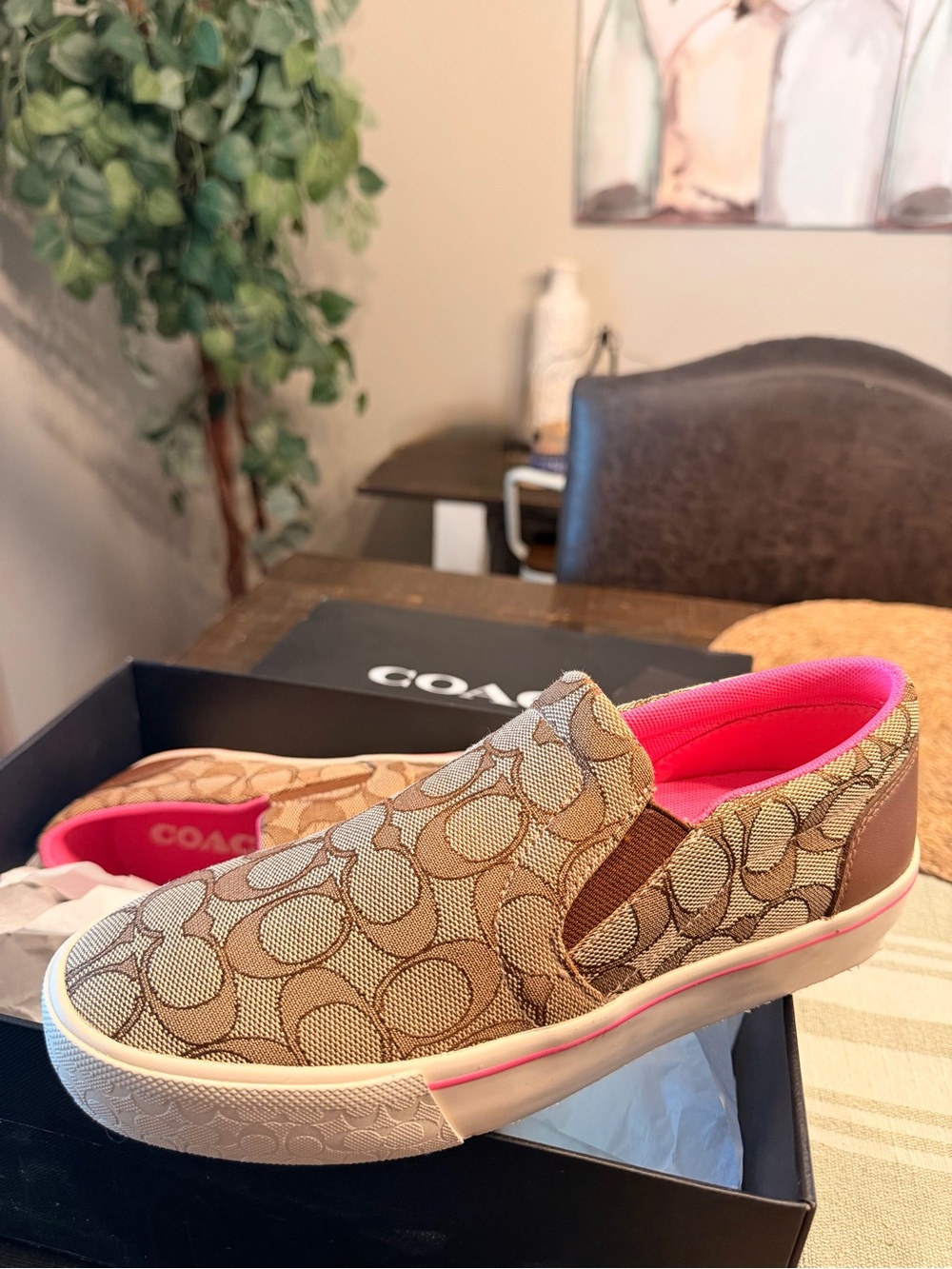 Coach Citysole Platform Slip On Sneakers Khaki Saddle Pink C5932 Size 7